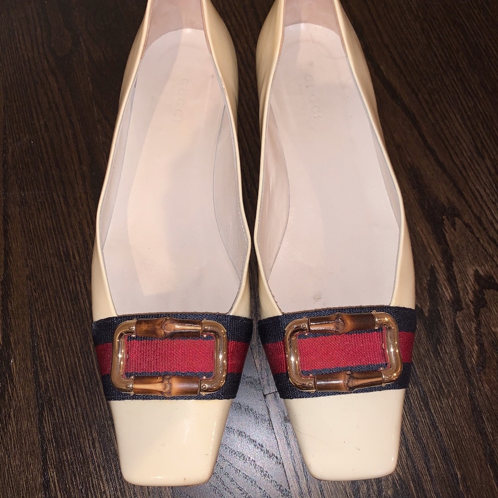 Gucci White Flats with Square Toe